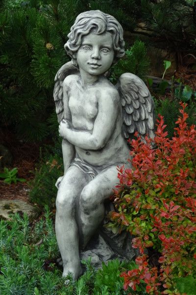 Gartenfigur Engel "SAVA", sitzend, Steinguss - Original von Vidroflor