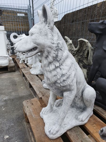 Gartenfigur Schäferhund, grau-antik