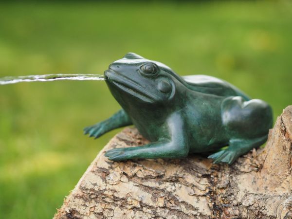 Bronzefigur Grüner Frosch wasserspeiend