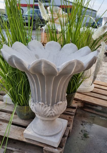 Pflanzgefäß, Vase, Amphore "Blüte", antik grau