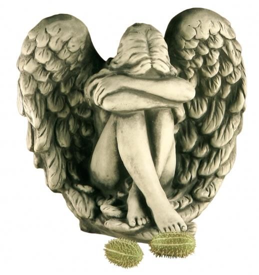 Gartenfigur Engelfrau in Flügel sitzend "NERIA", Steinguss - Original von Vidroflor