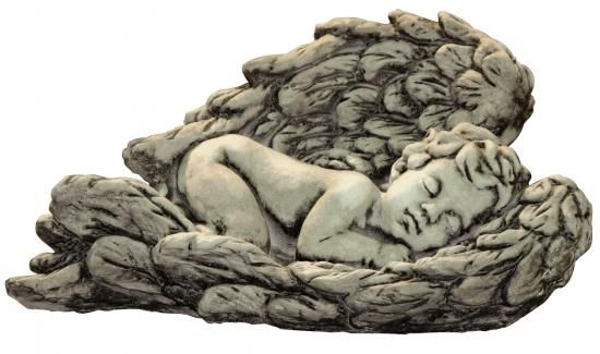 Gartenfigur Baby in Flügel liegend "MINER", Steinguss - Original von Vidroflor
