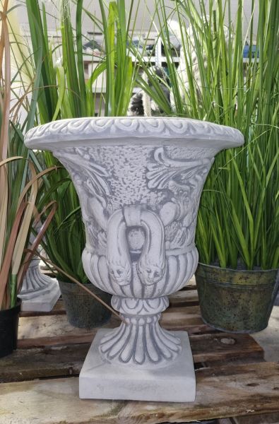 Pflanzgefäß, Vase, Amphore "Zwilling", antik grau