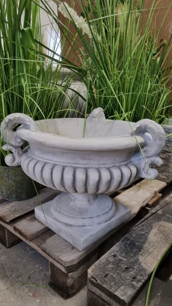 Pflanzgefäß, Vase mit Henkel, antik grau
