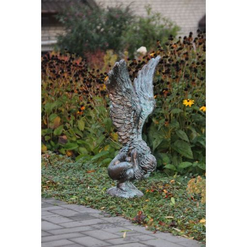 Gartenfigur Engelfrau "RACHEL"+Sockel im Set mit Bronzeeffekt - Original von Vidroflor