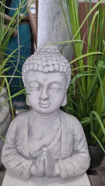 Gartenfigur Büste Buddha, antik grau